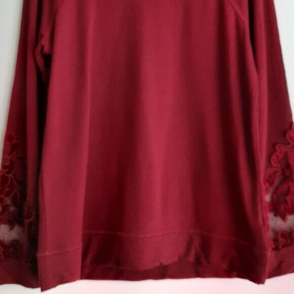 MAURICES / Lace Applique Sweatshirt Crewneck Top Wine Burgundy Sz S - Picture 8 of 13